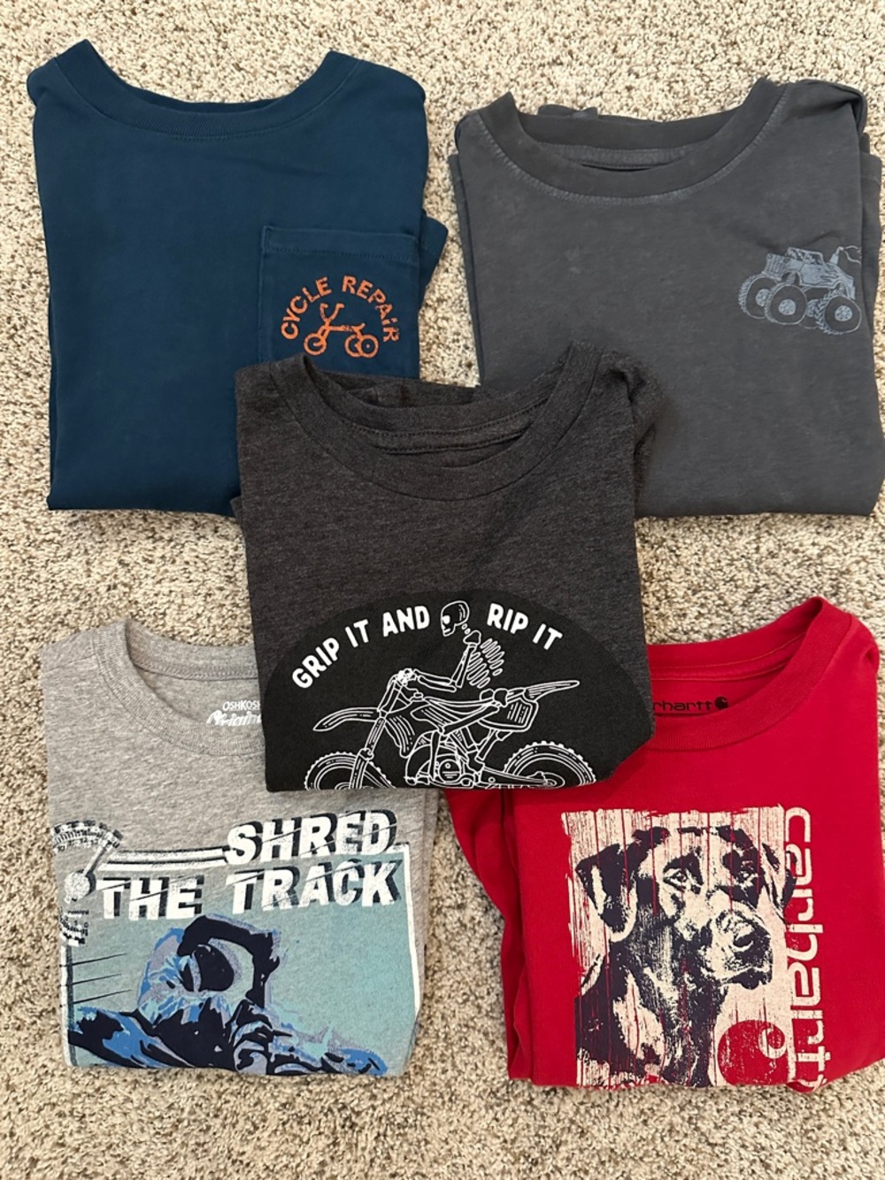 Carhartt Kids Navy, Charcoal & Red Graphic Short-Sleeve Tees - 5-Pack